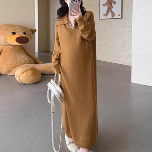 【送料無料】 ロングワンピ 2色 マキシ 大きい ゆったり 長袖 Vネック 襟付き Aライン フレア プルオーバー キラキラ ビジュー 厚手生地 ニット 可愛い 大人可愛い シンプル カジュアル コンサバ 上品 おしゃれ お洒落 主役級 こなれ感 無地 冬 レディース 女性用 ママ 30代 40代 デート お出かけ 女子会 お呼ばれ 休日 お茶会 授業参観 着回し ファッション コーデ スタイル 楽ちん 体型カバー ママ服