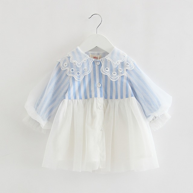 シースルーのボリュームスリーブワンピ（ブルー）