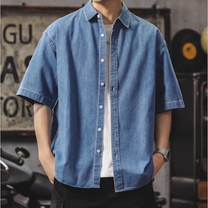 ウォッシュ加工デニムシャツ 225870