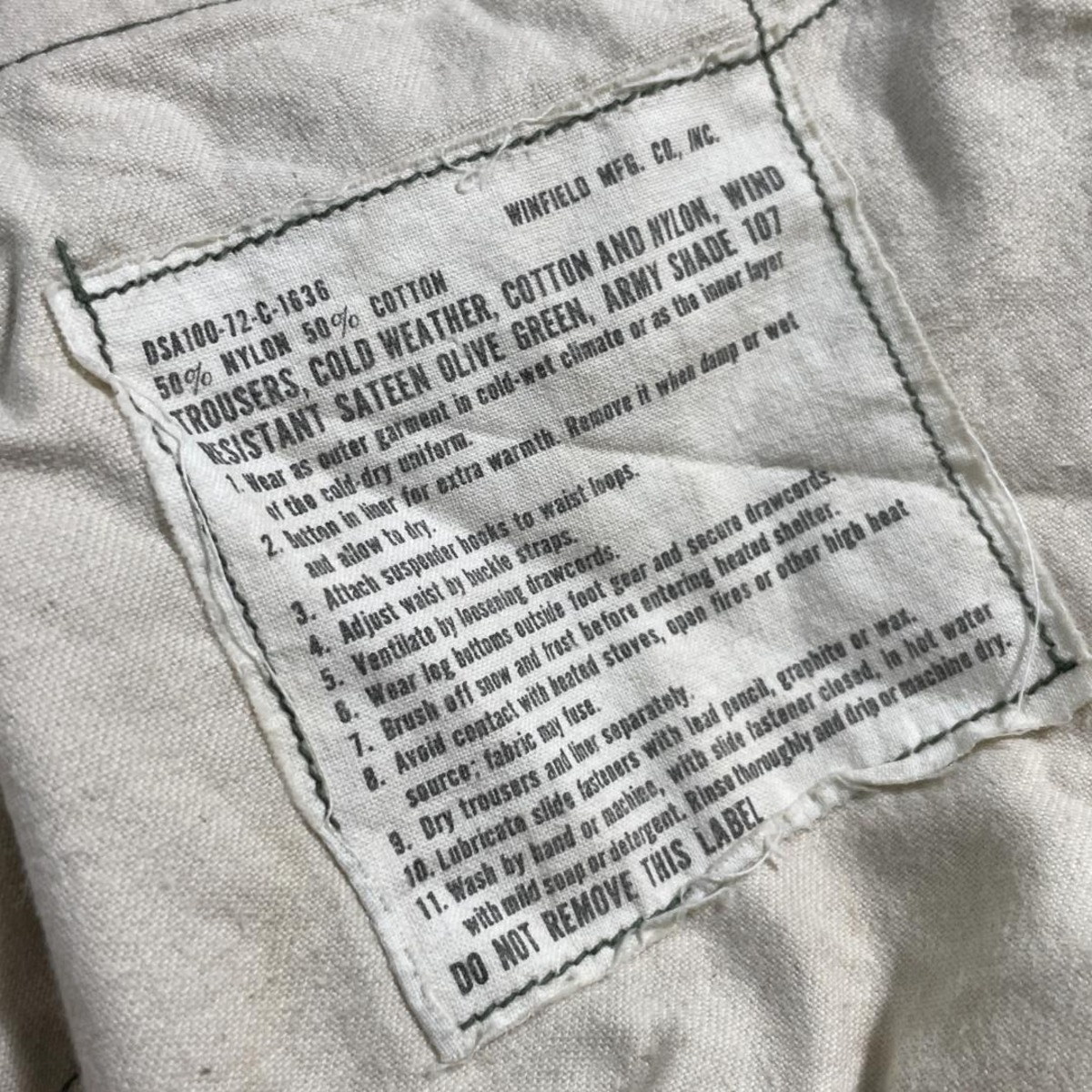 米軍 M65 フィールドパンツ 契約番号タグ DSA100-72-C-1636 WINFIELD MFG. CO.