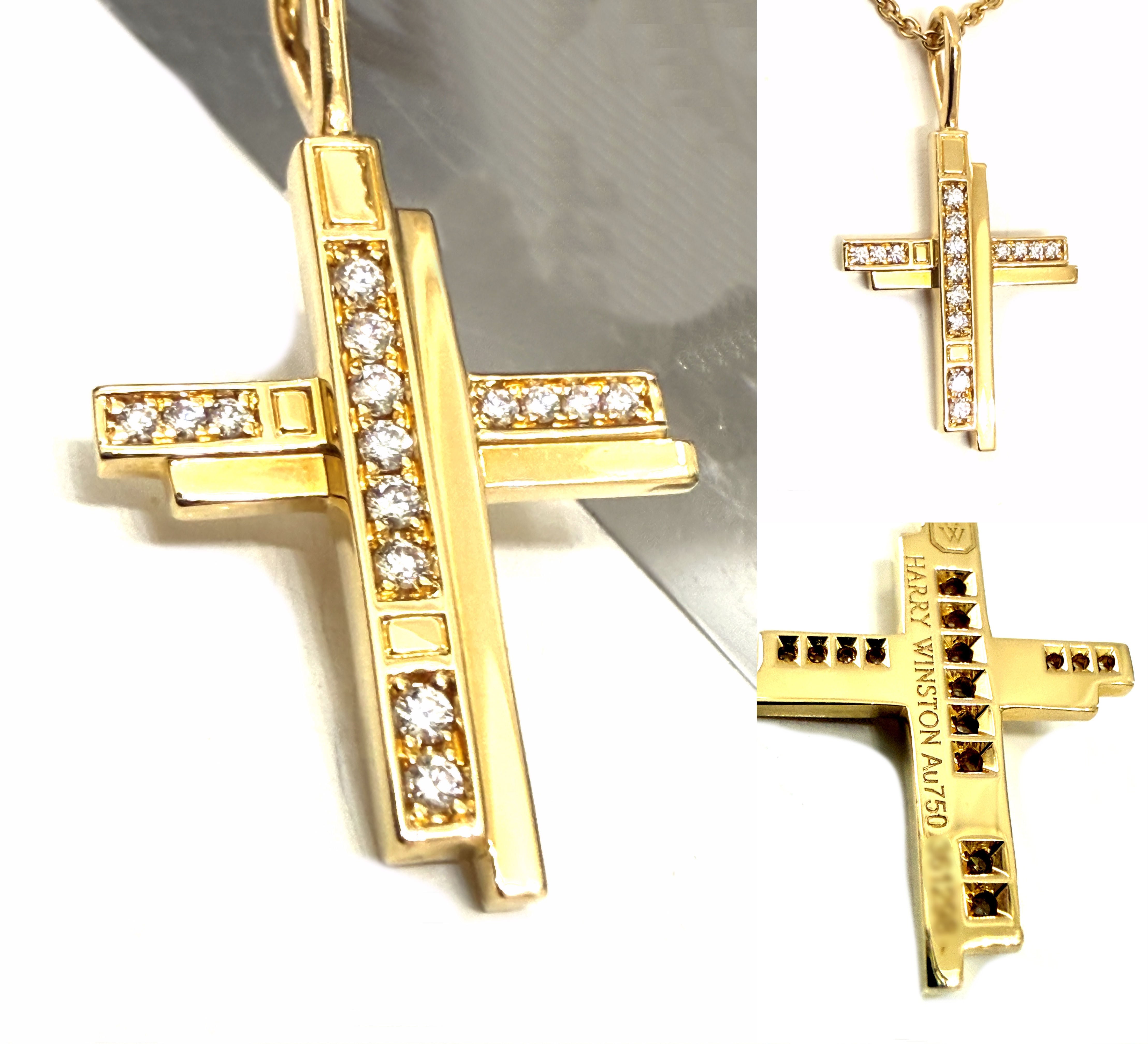 HARRY WINSTON ハリーウィンストン トラフィック クロス ペンダント ネックレス K18 YG ダイヤモンド 15P 純正 チェーン付き ダイヤ 新品仕上げ