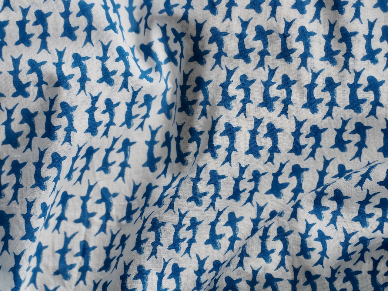 block print fabric d41 ブルー