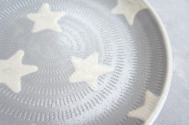 小石原焼 上鶴窯 飛びカンナ×お星さま 八寸皿