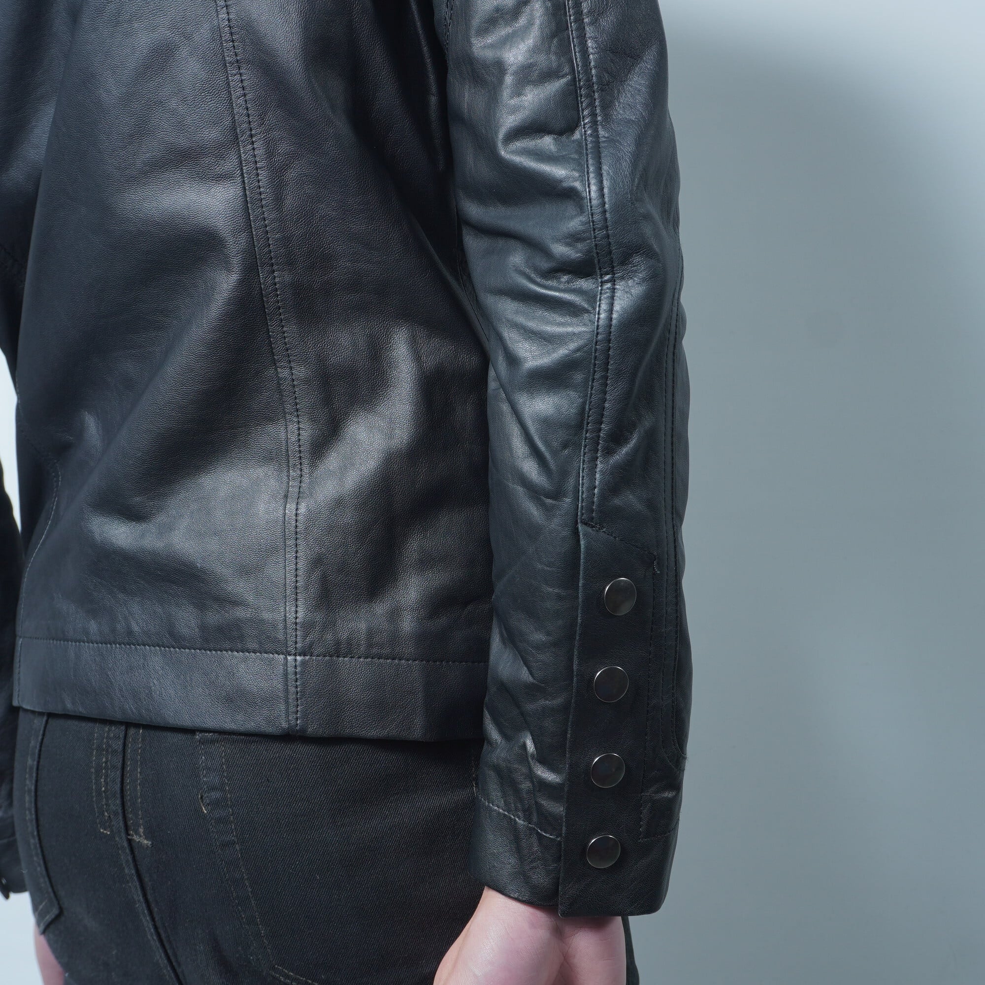 Rick Owens】リックオウエンス 15ss ラムレザー斜めジップハイネック