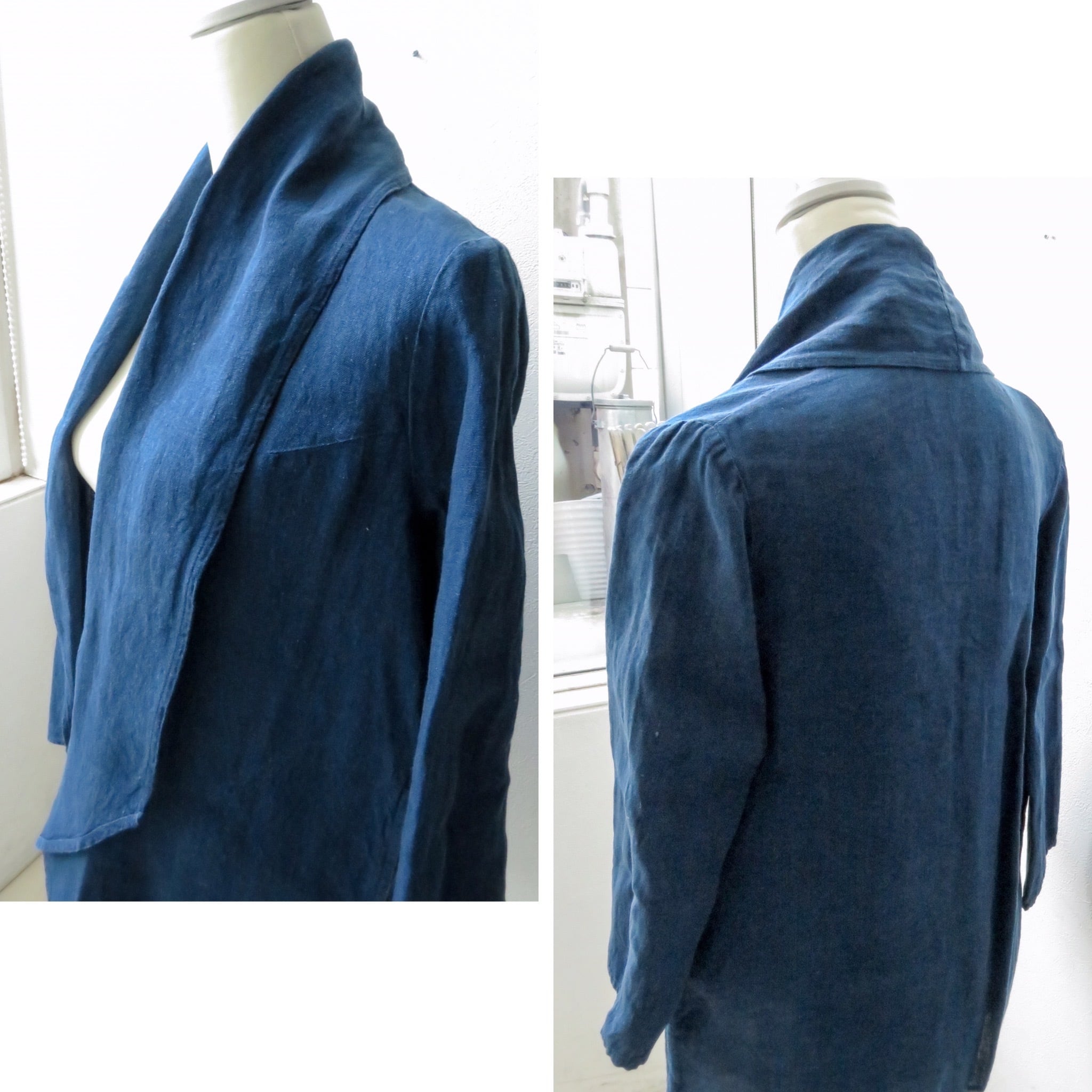 天然藍染の麻ジャケット：濃藍 | ゆきのこうげい