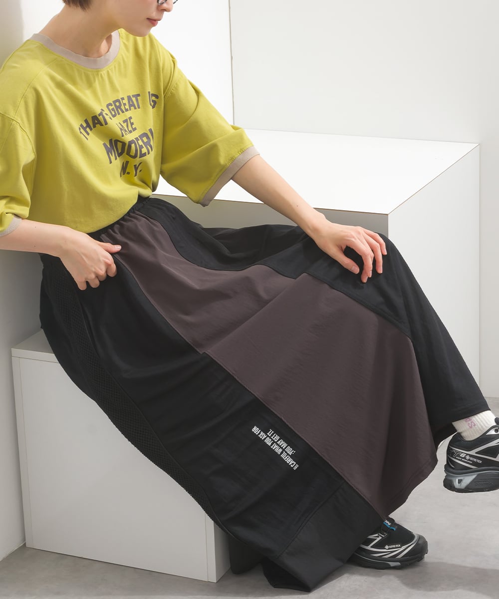J262066 【接触冷感シリーズ】異素材切替リメイク風ロングスカート