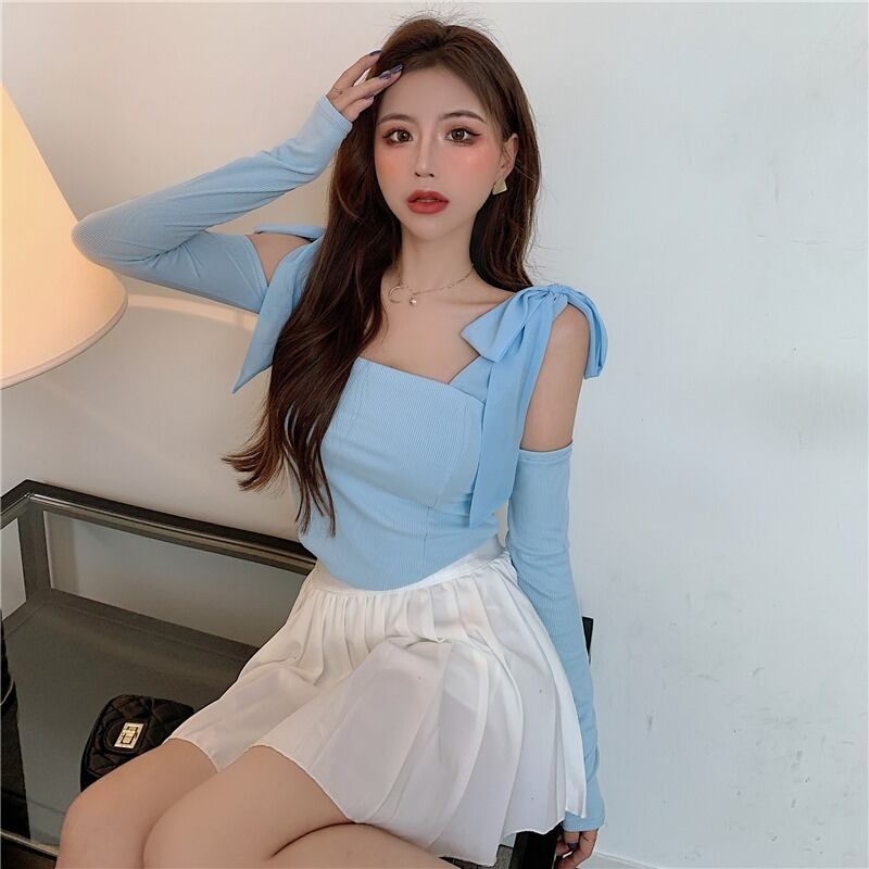 サマーリボンTシャツ トップス ロング レッド 夏物 ハンチェンe4856021445