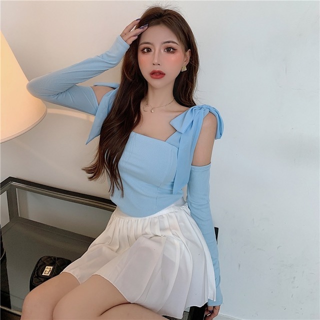 サマーリボンTシャツ トップス ロング レッド 夏物 ハンチェンe4856021445