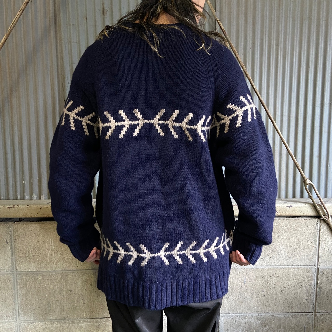 ギャップ GAP ウールニットセーター メンズXL 古着 柄 ネイビー 紺 