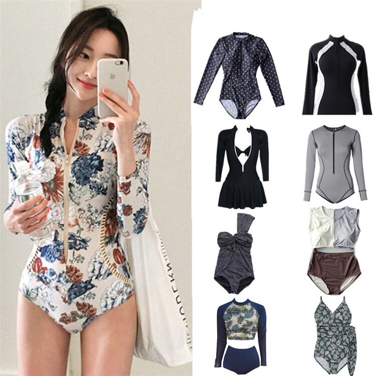 保守的 ワンピース水着 長袖 日焼け止め カバー腹 ファッション 学生 温泉 お出かけ 水着 スプリット