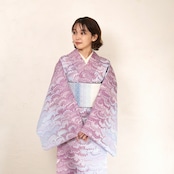 「紫苑の水鏡」❤︎花火柄〜洗えるきもの(シルジェリー格子柄)〜