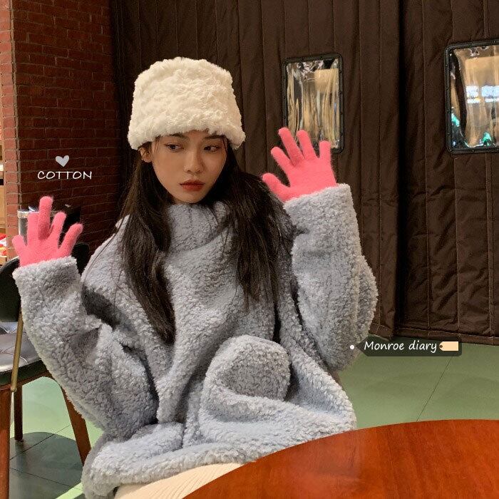 ウールフードブルーセーター スプリングベルベットルーズトップス コート 春物 モンロー39244605007