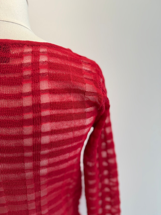 TAN/26SS-13 FLOWING CHECKED KNIT PULLOVER RED
