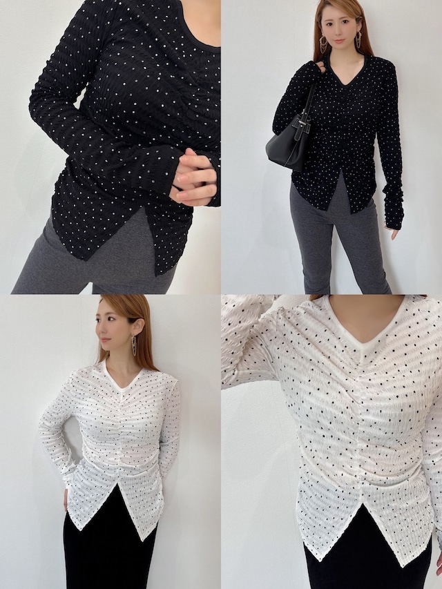 美シルエット ドットシャーリングTOPS ¥5,900+tax