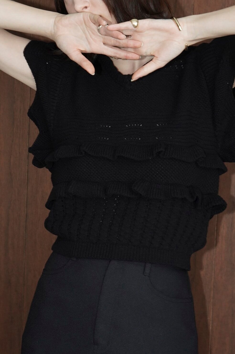 CLANE CROCHET FRILL KNIT TOPS | nate-hospital.com