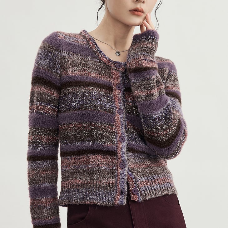 Mixed color striped knit cardigan S277