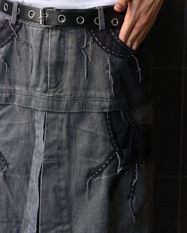 Layered hem denim skirt