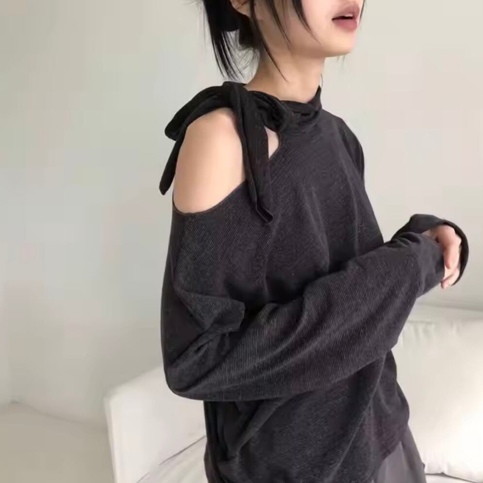 ribbon neck one shoulder tops