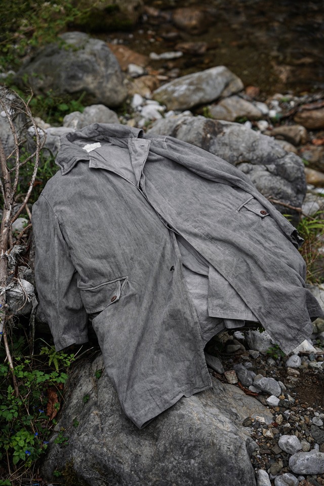 【最後の1点】Andrew Driftwood　Balmacaan Coat / Cotton hand basket weaving / Japanese ink / size Mens M