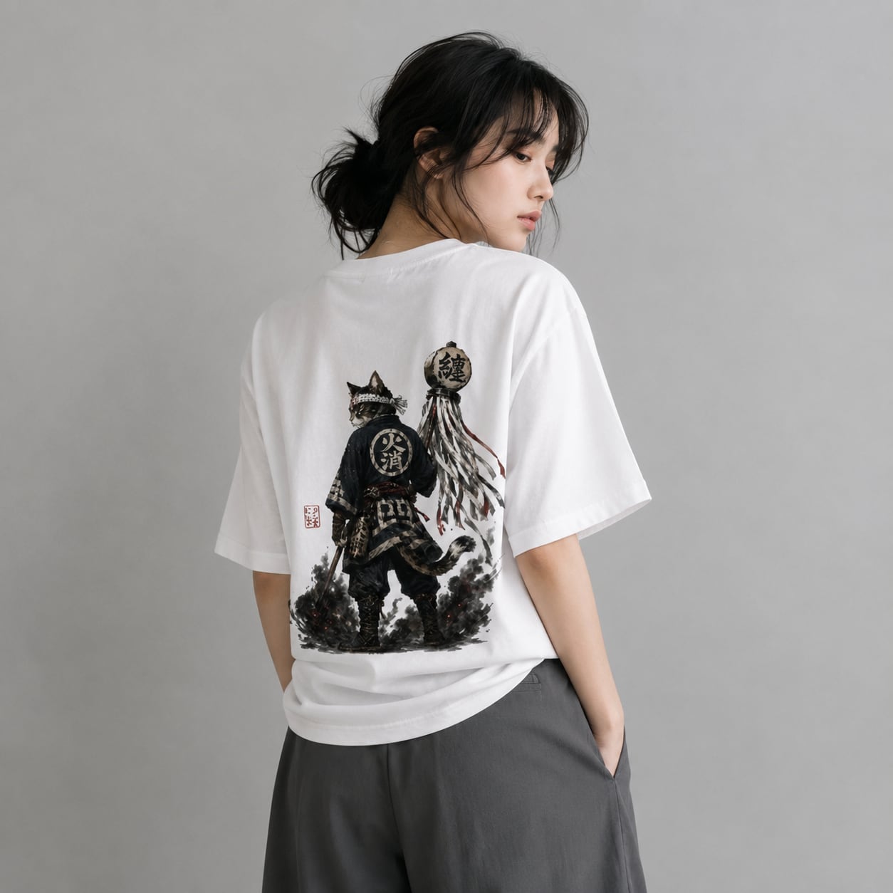 「火消猫（ひけしねこ） ― 纏はためく江戸の誇り」半袖Tシャツ