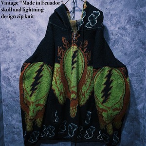 【doppio】Vintage “Made in Ecuador” skull and lightning design zip knit