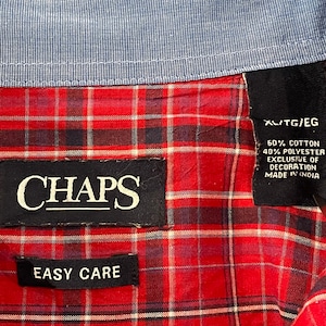 【CHAPS】 チェック 柄シャツ 刺繍ロゴ 長袖シャツ XL アメリカ古着