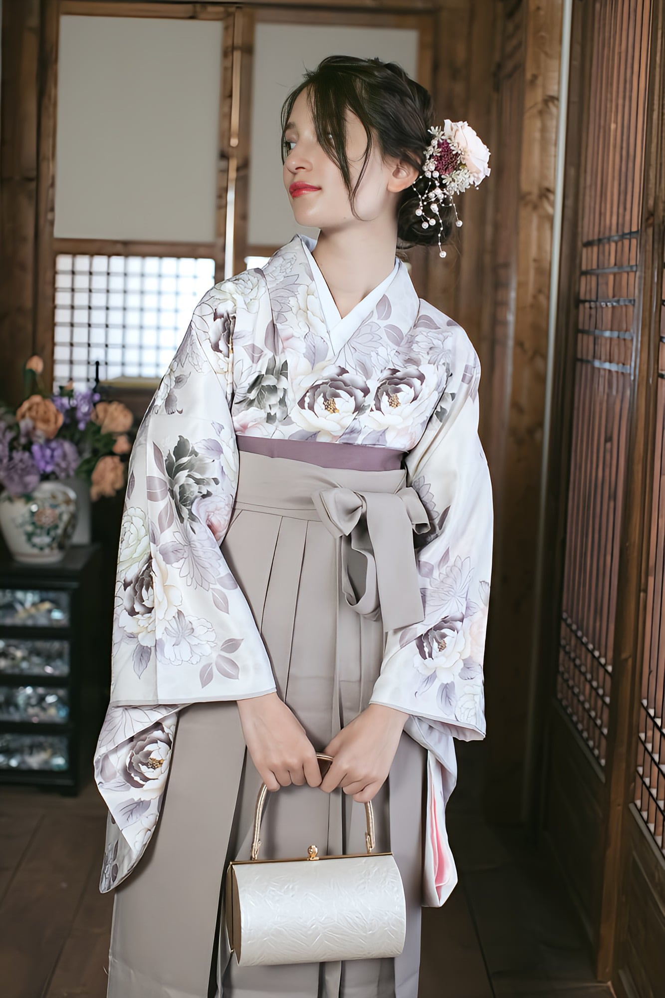 Kimono Sienne 卒業式袴3点セット ライトベージュ 袴 二尺袖着物 袴 ...