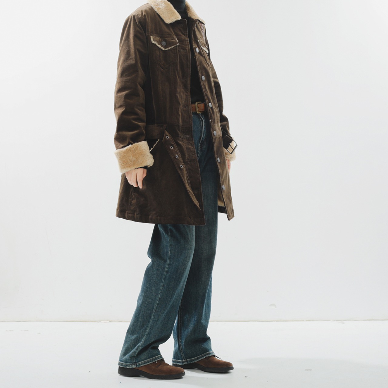 ボタンフロントベルト付きロングジャケット   F0055 - 8