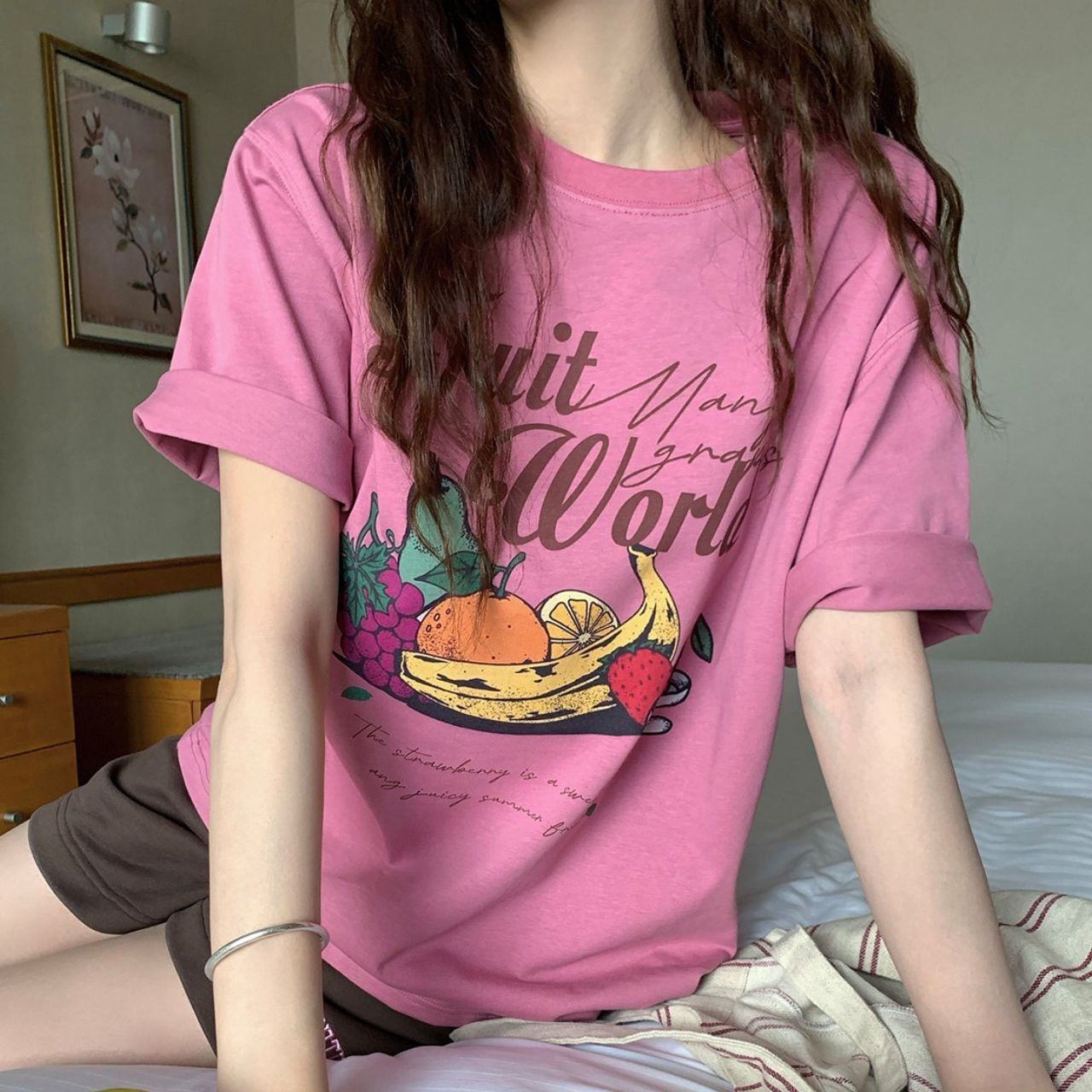 フルーツグラフィックレトロレタリングTシャツ 2col R02405