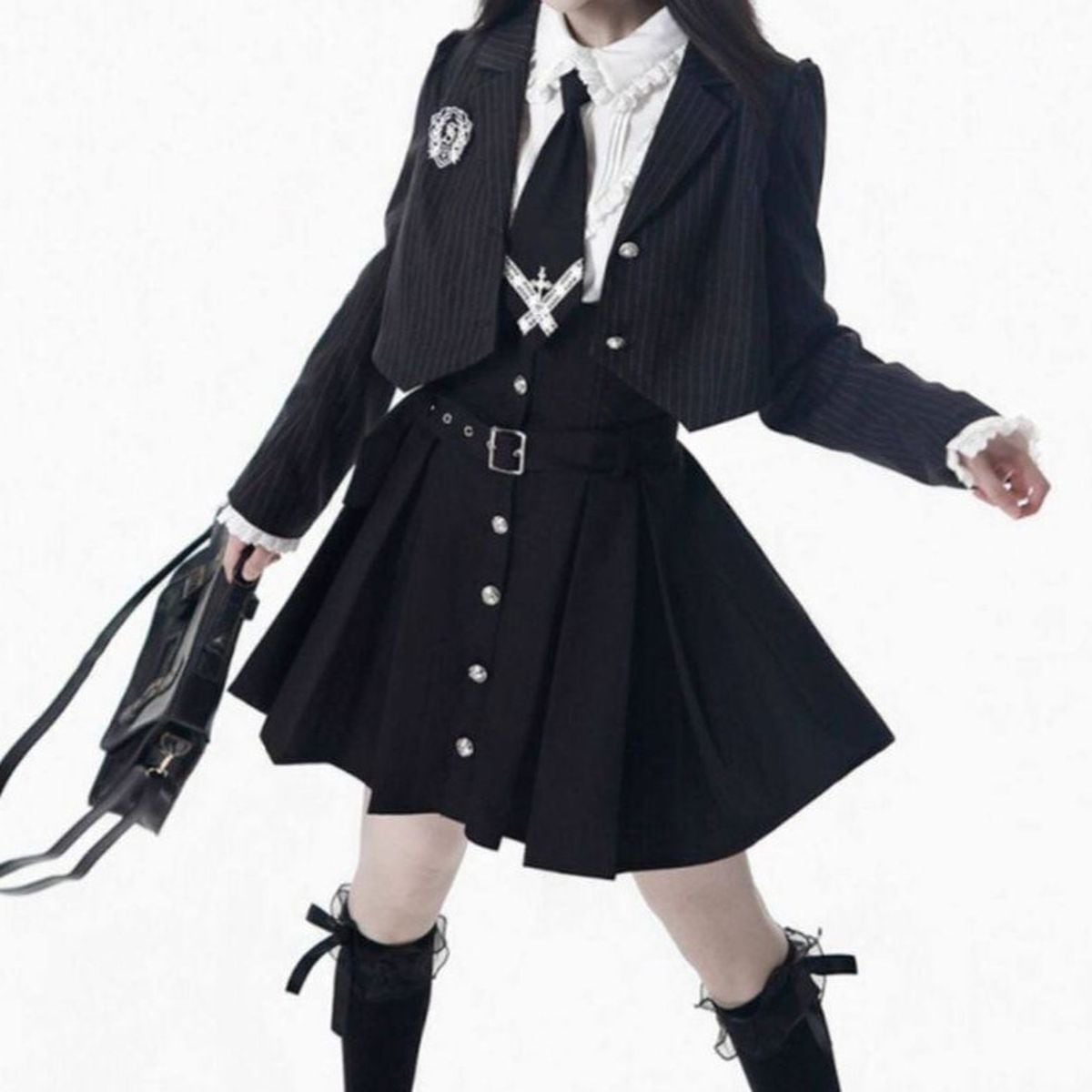 ノアールプレッピーモノトーン制服セットアップ：スカート | Maiden's Rêve