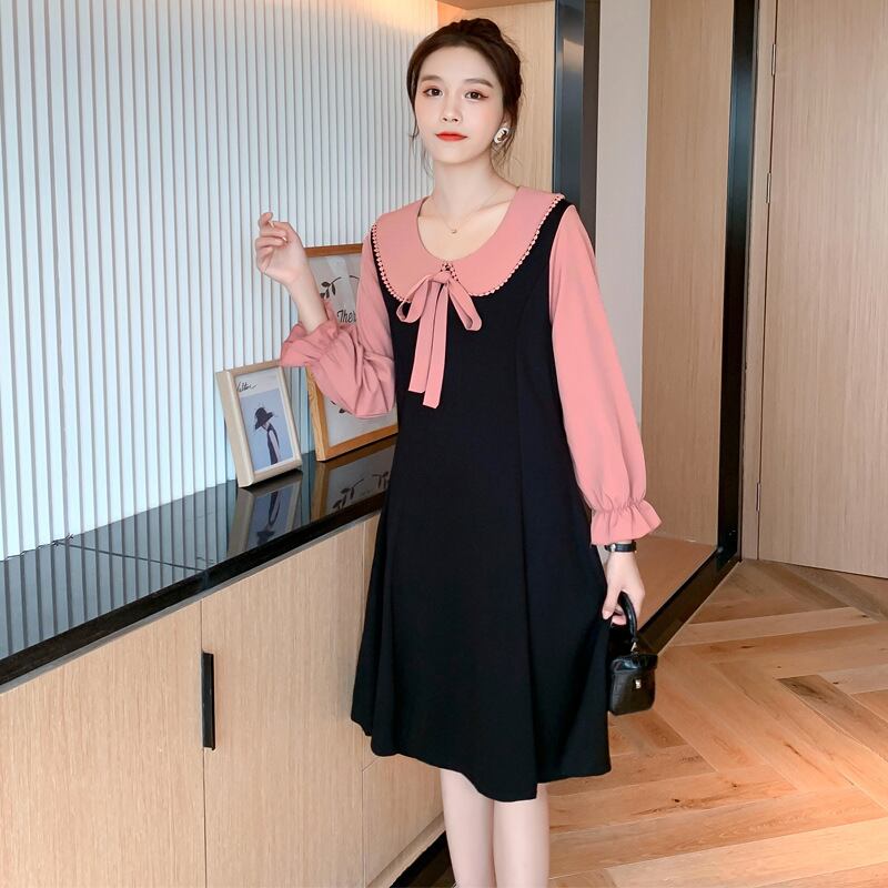 【新作】【送料無料】 マタニティウェア2020秋冬新作ドールカラーコントラストカラーファッショナブルドレス オータム 秋物 ウィンター 冬物 expec253071655506
