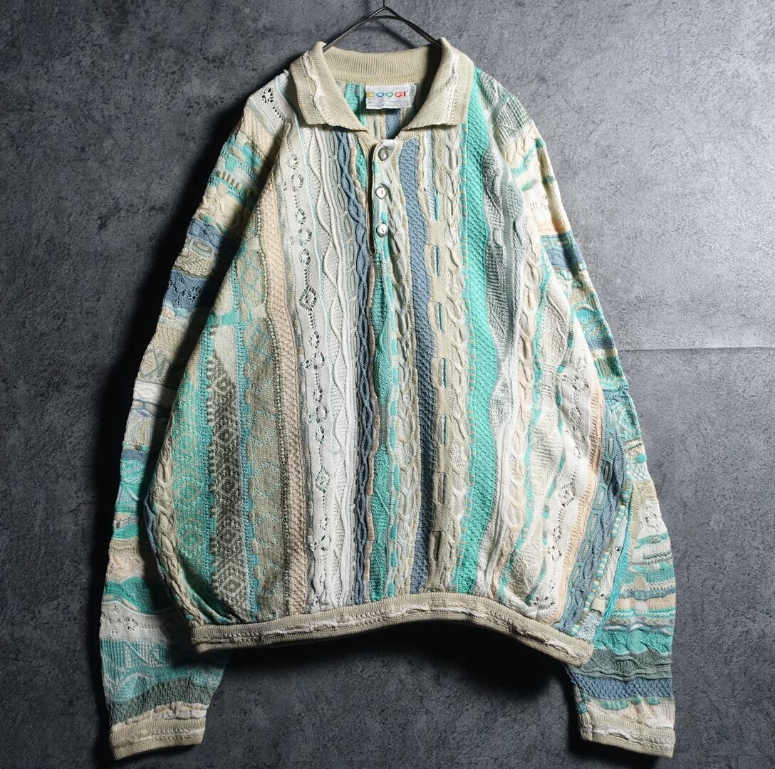 90s "COOGI" Multicolor 3D Pattern Design Mercerized Cotton Knit Polo
