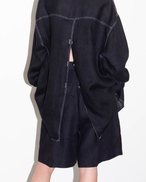 1980-90s stitched open-back linen shirt