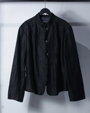 【Caka BLACK】Frill Design Stand Collar Linen Jacket