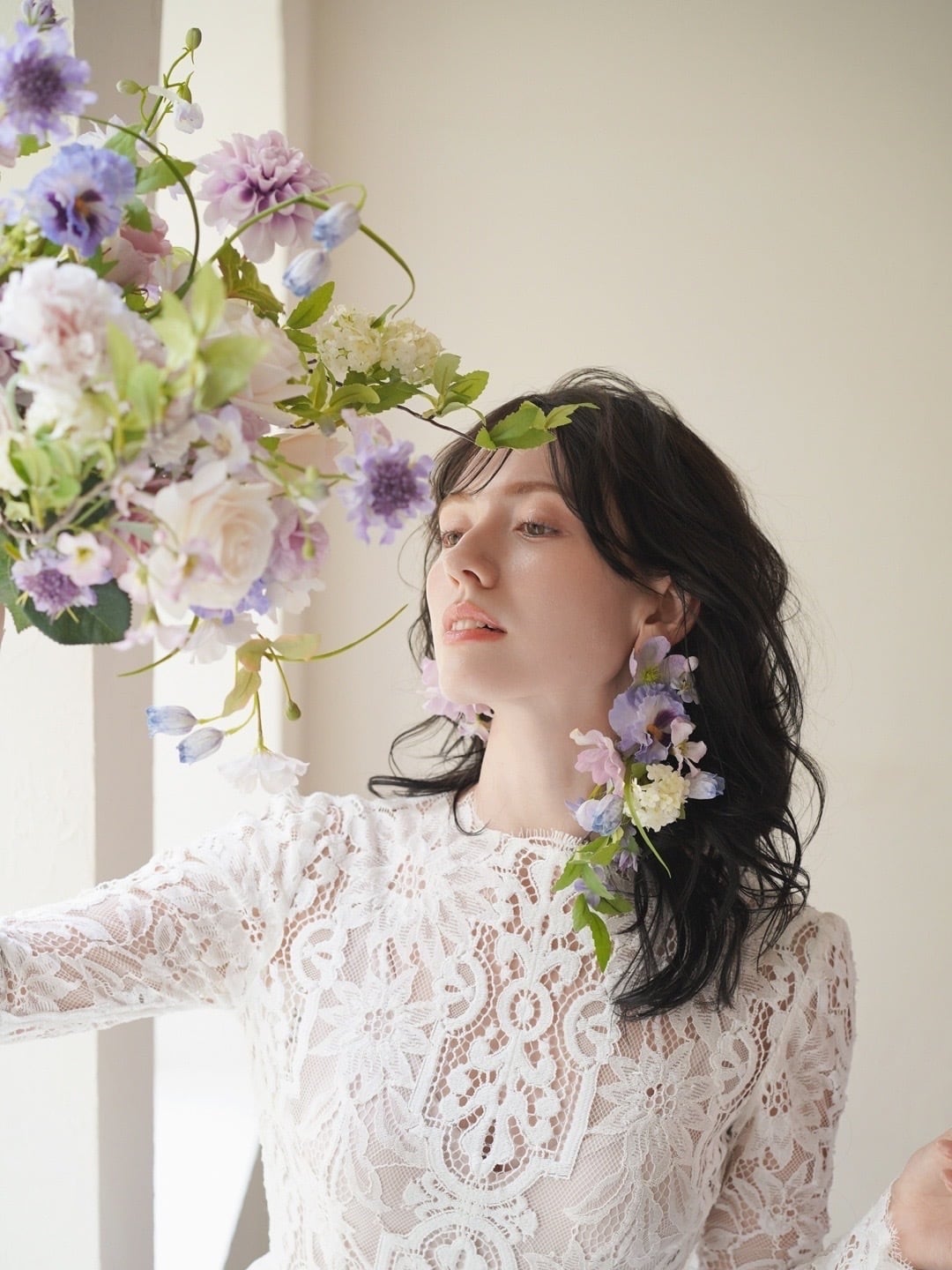 〈完成品販売ブーケ〉Purple nuance flower earring