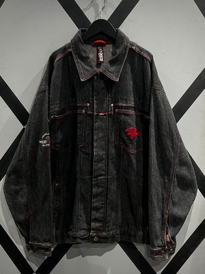 【X VINTAGE】"WILLIE ESCO" Logo Embroidery Design Vintage Loose Black Denim Jacket
