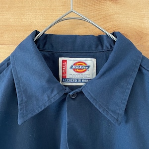 【Dickies】ワークシャツ 無地 長袖シャツ ネイビー ディッキーズ  US古着