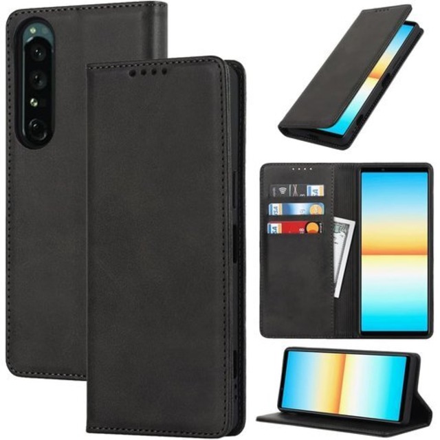 適用 xperia 1 iv ケースカバー 手帳型 xperia 1 iv スマホケース 耐衝撃 手帳型 xperia 1 iv カバー 手帳型 xperia 1 iv so-51c手帳型カバー xperia 1 iv sog06 ケース 手帳型 xperia 1 iv sog06 カバーケース カードスロット、キックスタンド レザー ブラック 2211