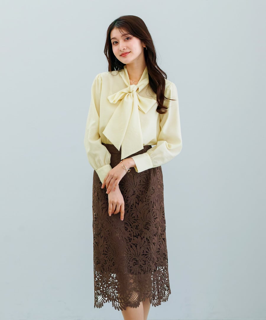 一枚で華やぐ 】 スカラップレース・ロングタイトスカート（724082