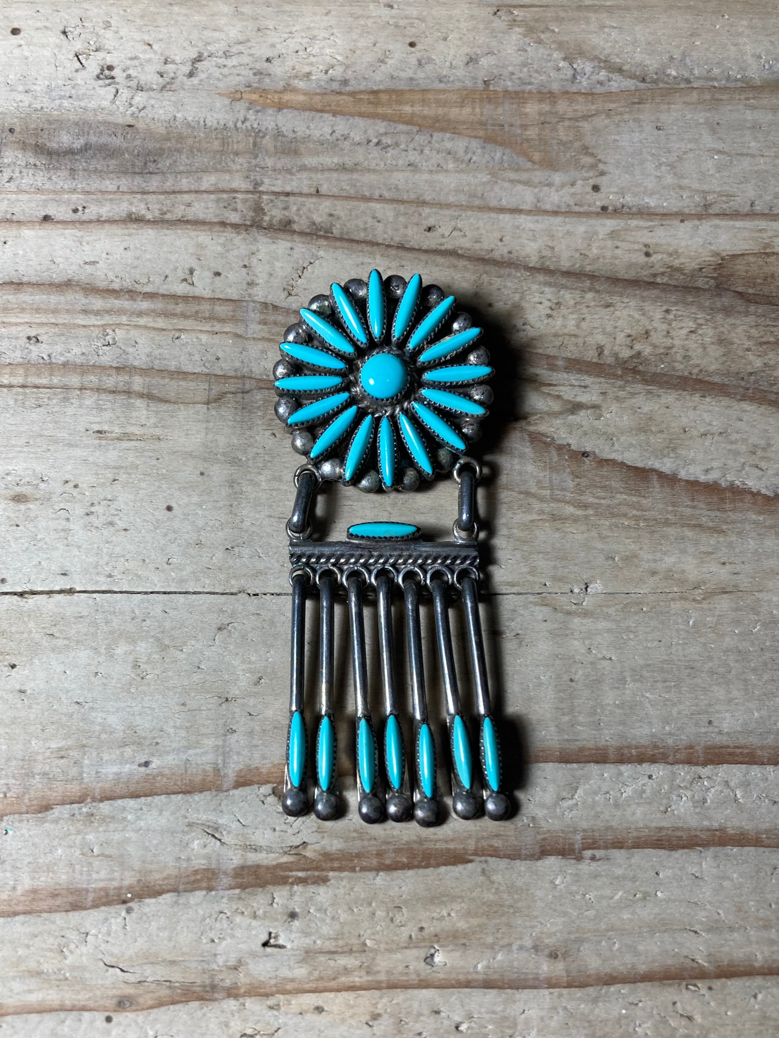 VINTAGE ZUNI TURQUOISE BROOCH&PENDANT TOP (beady clothing)