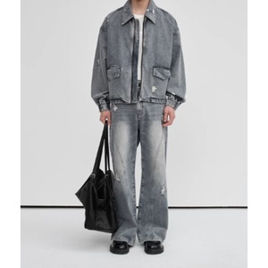 イレギュラークラッシュユーズド調デニム　0895