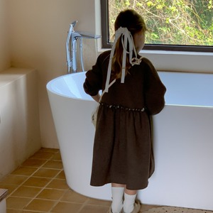 冬チョコレート色フリルニットワンピース
