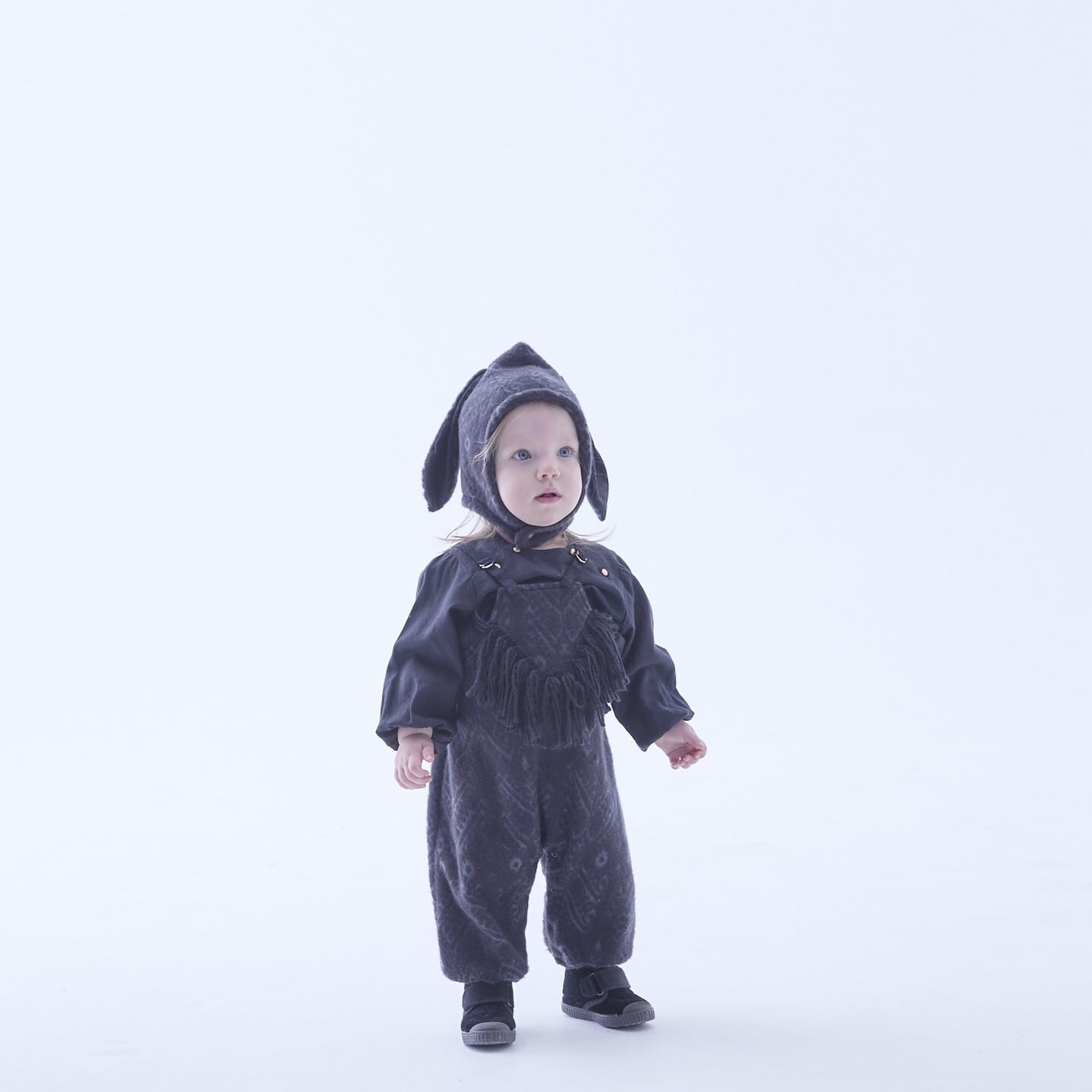 【25AW】eLfinFolk(エルフィンフォルク)Snow Jacquard Bunny Bonnet black(S)帽子 ボンネット うさ耳 ブラック