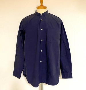 Washer Typewriter Loose Fit Band Collar Shirt　Mid Night