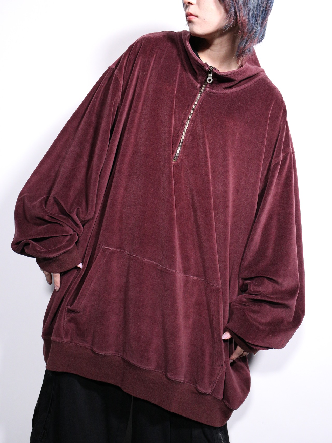 "KING SIZE" XXXL super over silhouette velours half-zip pullover - 3