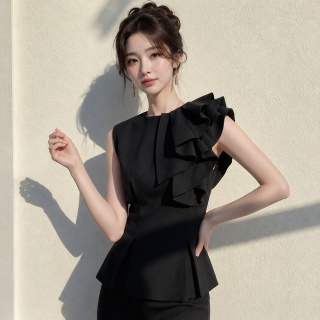 Frill Design Sleeveless Peplum Blouse　　　   V3446