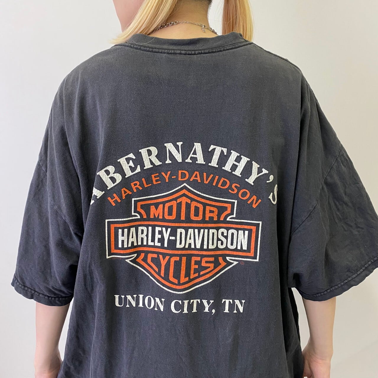 ビッグサイズ 00年代 USA製 Harley-Davidson ハーレーダビッドソン ファイヤーパターン イーグル 両面プリントTシャツ  メンズ2XL 古着 バックプリント 00s ビンテージ ヴィンテージ モーターサイクル バイクTシャツ フェードブラック 墨黒  大きいサイズ【Tシャツ】 | ...