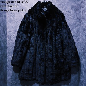 【doppio】vintage neo BLACK color fake fur design loose jacket