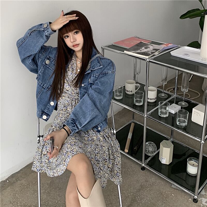 薄手Vネックフローラルシフォンドレス スプリングショートジャケット 春物 花柄 ドラファッションホール78941281859