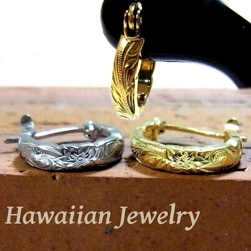 【ハワイアンジュエリー / HawaiianJewelry】 ピアス ゴールド プルメリア スクロール ホヌ【片耳用】(ges8126)